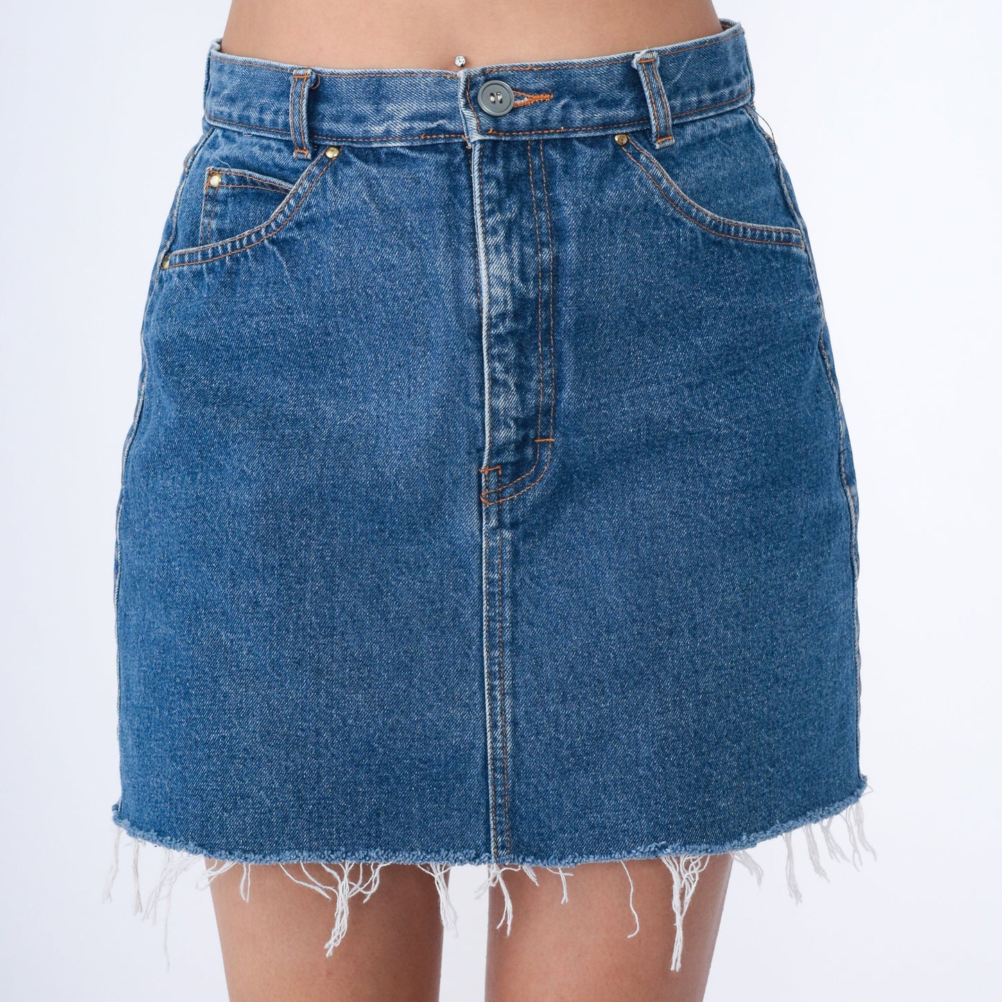 90s Brittania Denim Mini Skirt High Waist Cutoff Blue Medium