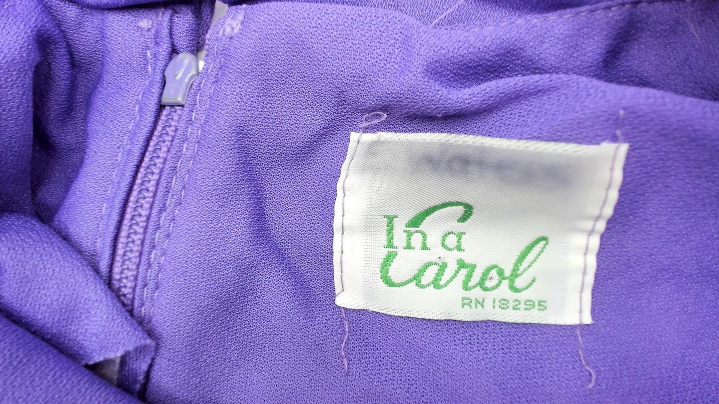 70s Ina Carol Lavender Pleated Collar Secretary Dress Long Sleeve Medium M