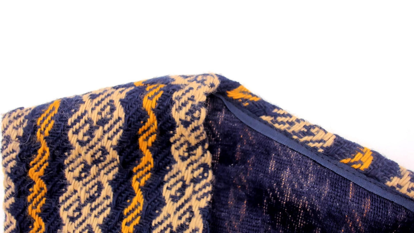 70s Geometric Woven Vest Navy Mustard Tan Stripe V-Neck Sleeveless Small Medium