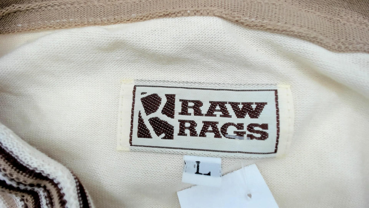 90s Raw Rags Striped Colorblock Button Up Shirt Tan Cream Brown Large L