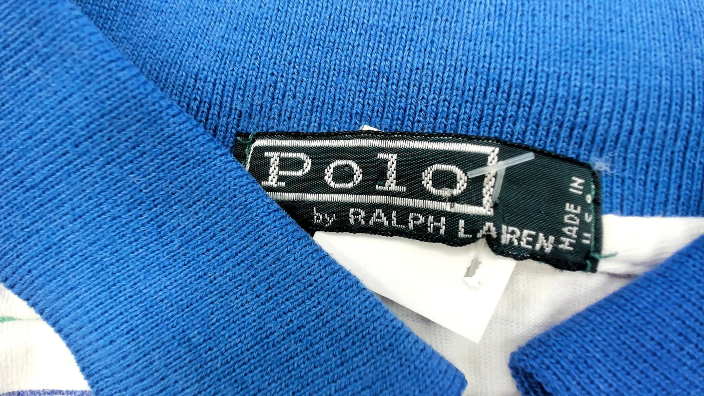 90s Polo Ralph Lauren Striped Polo Shirt White Blue Short Sleeve Extra Small