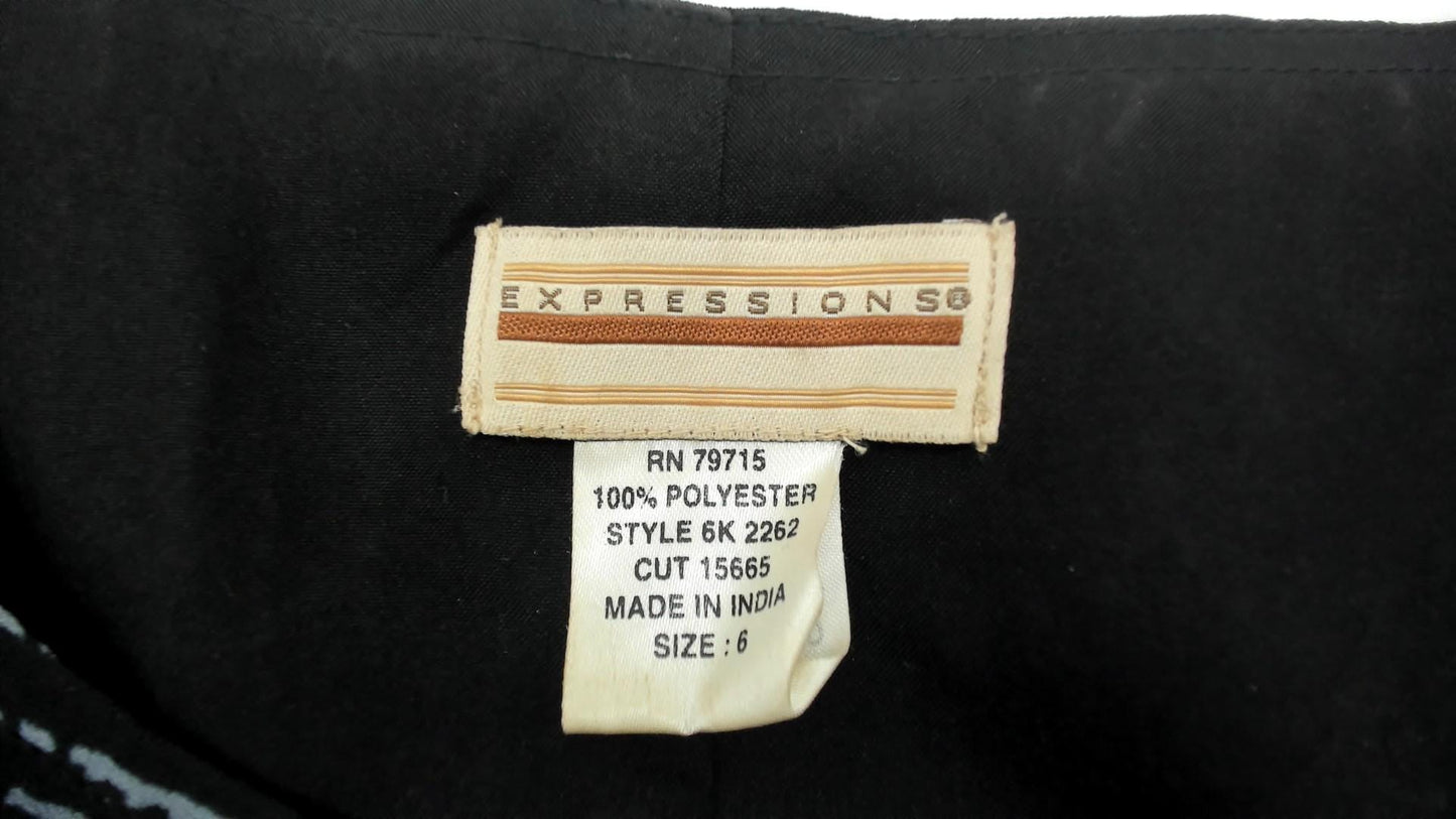 90s Expressions Abstract Stripe Maxi Dress Black Tan Sleeveless Small