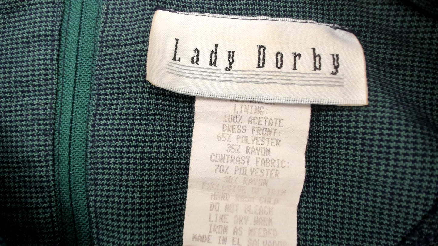 90s Lady Dorby Plaid Mini Dress Forest Green Navy Tie Back Plus Size 22W