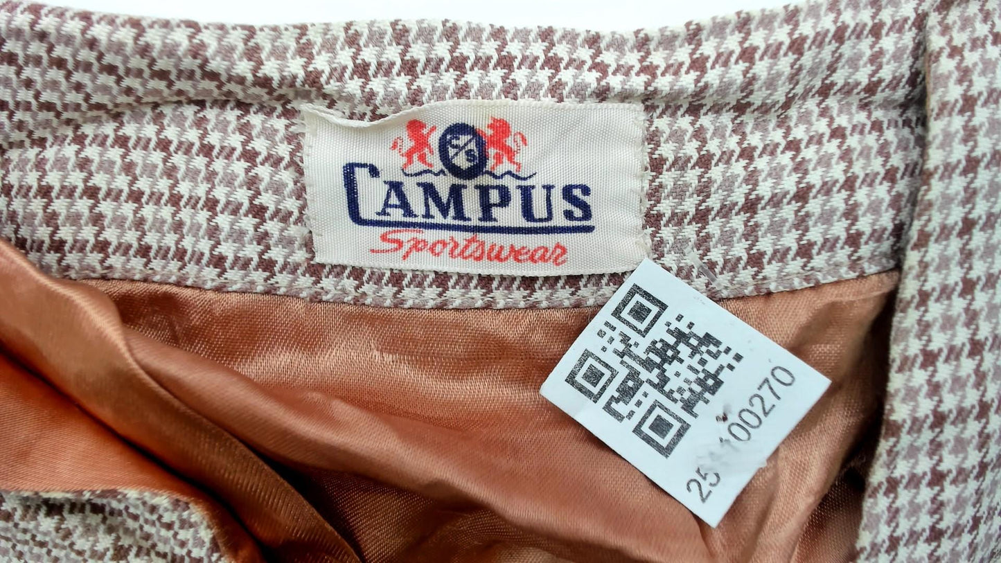 70s Campus Sportswear Cream Ribbed Knit Vest Houndstooth Trim Small