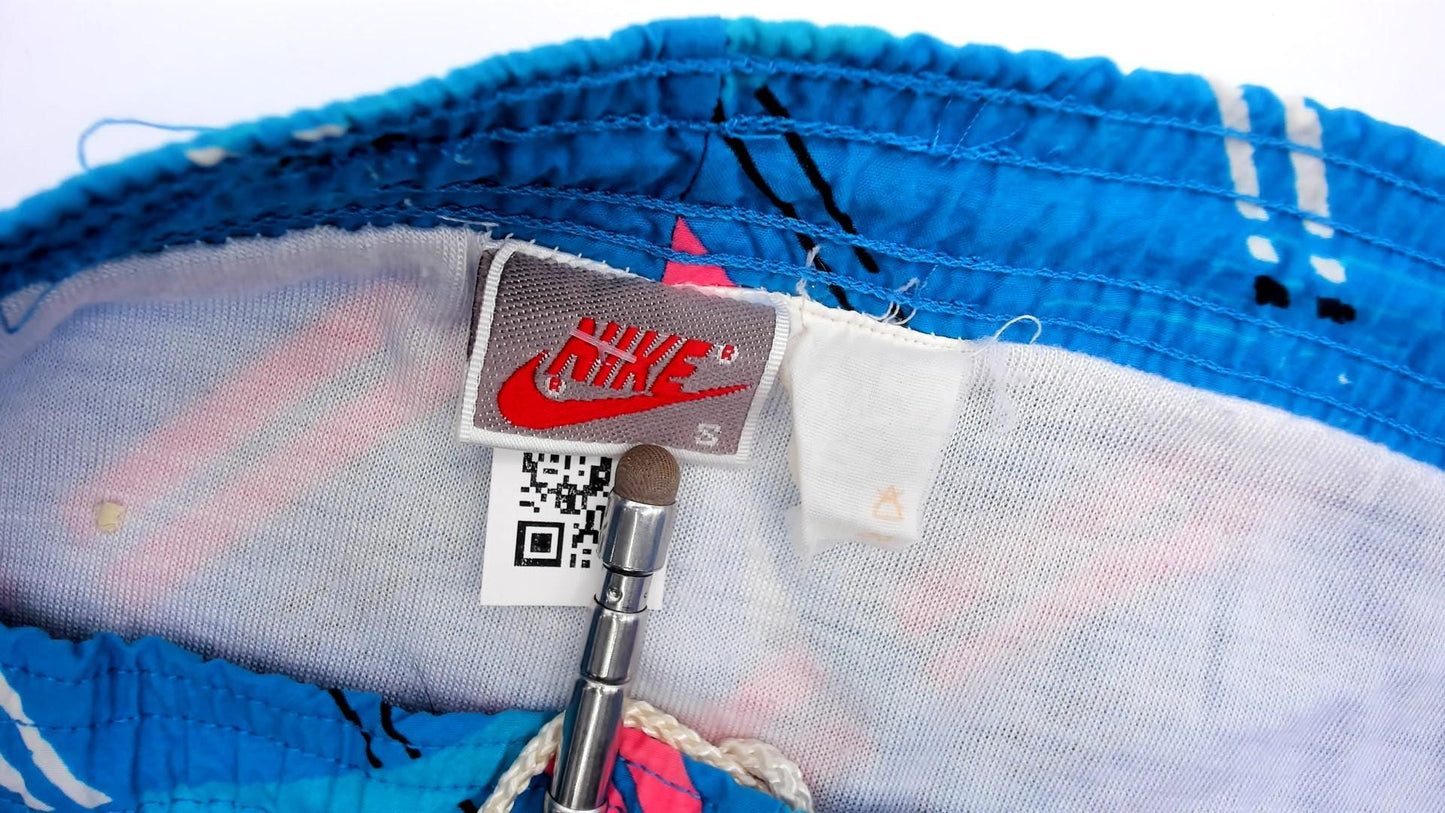 Nike 90s Athletic Shorts Blue Pink Geometric Pattern Mesh Lining Medium