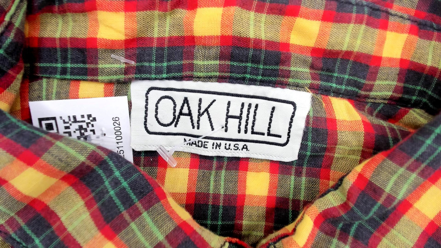 90s Oak Hill Plaid Button-Up Shirt Yellow Red Green Navy Cotton Small