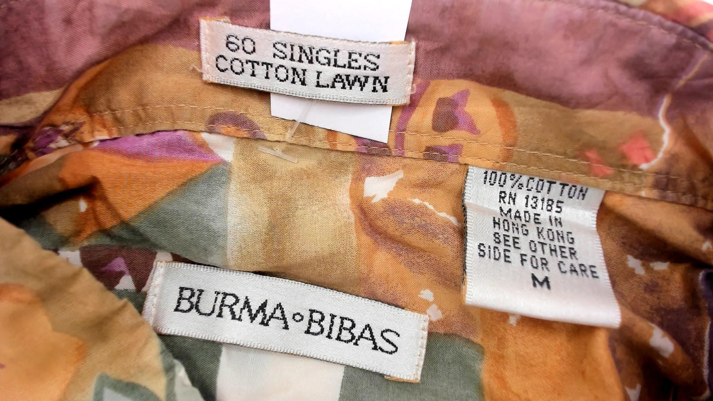 90s Burma Bibas Patchwork Cotton Shirt Geometric Floral Multicolor Medium