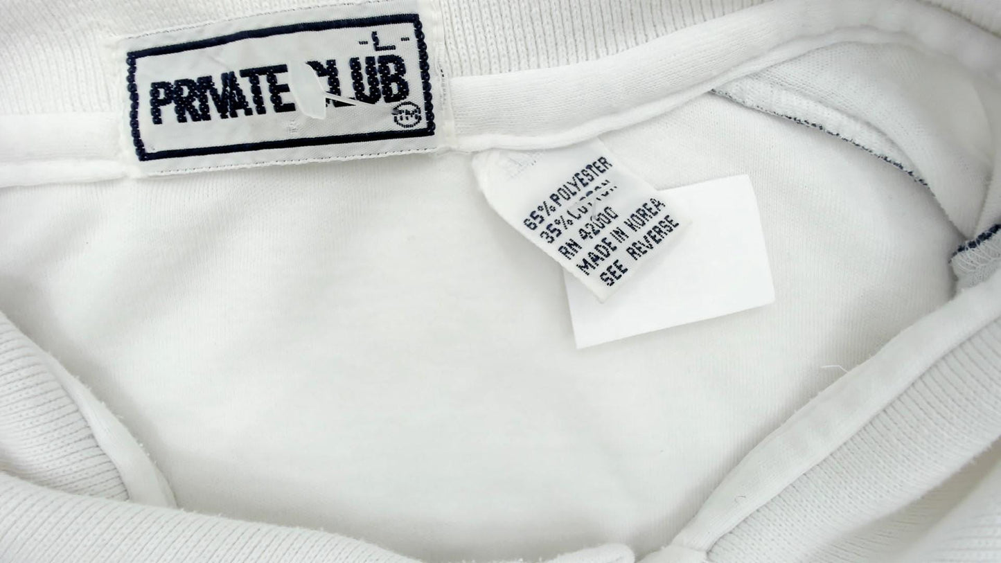 80s Private Club White Polo Shirt Navy Trim Short Sleeve Large L
