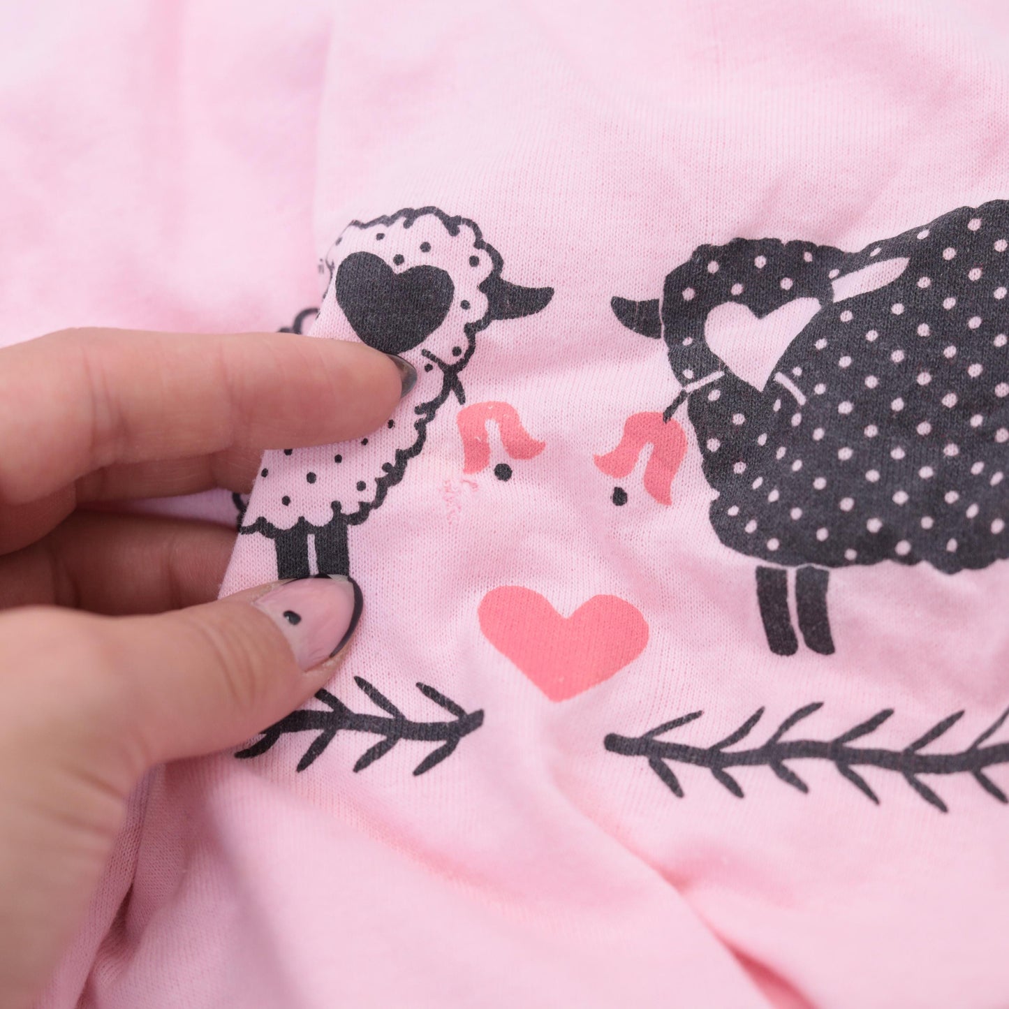 80s CHED Pink Sheep Graphic T-Shirt Cotton Blend Heart Print Large L