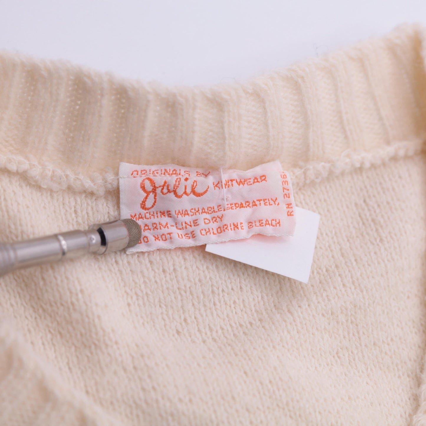 70s Originals by Julie Striped V-Neck Sweater Turquoise Navy Cream Small