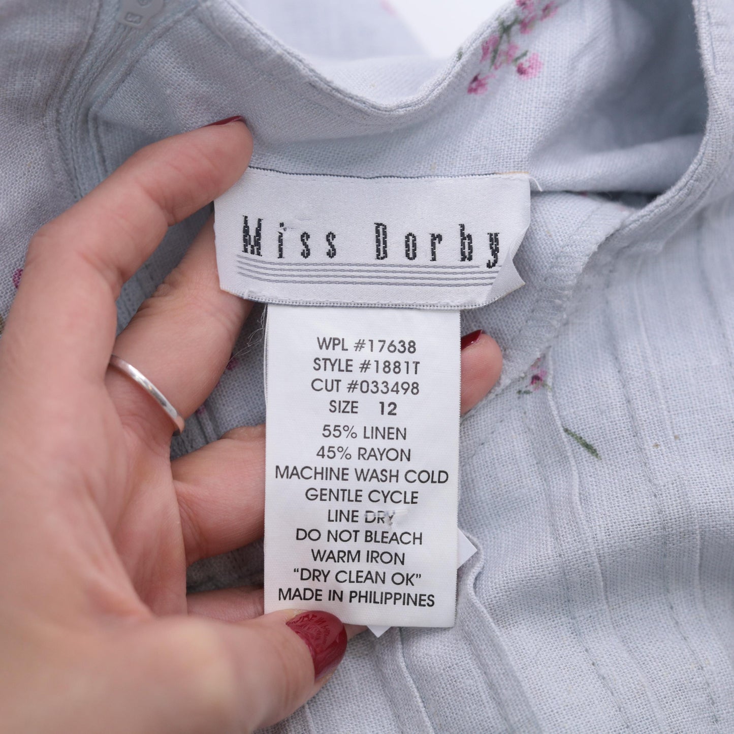 90s Miss Dorby Grey Floral Midi Dress Pink Purple Pleated Linen Large L