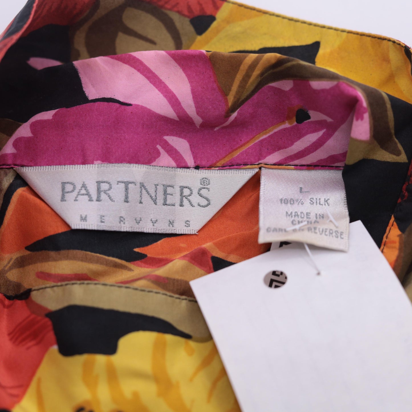 90s Partners Mervyns Hawaiian Silk Shirt Tropical Floral Camp Collar Large L