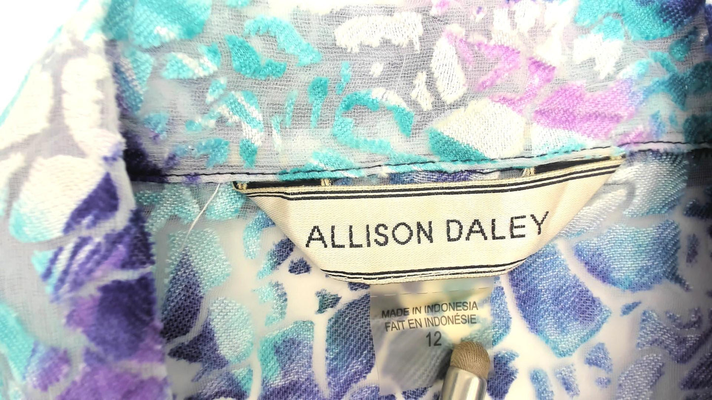 90s Allison Daley Sheer Burnout Blouse Holographic Floral Purple Large L