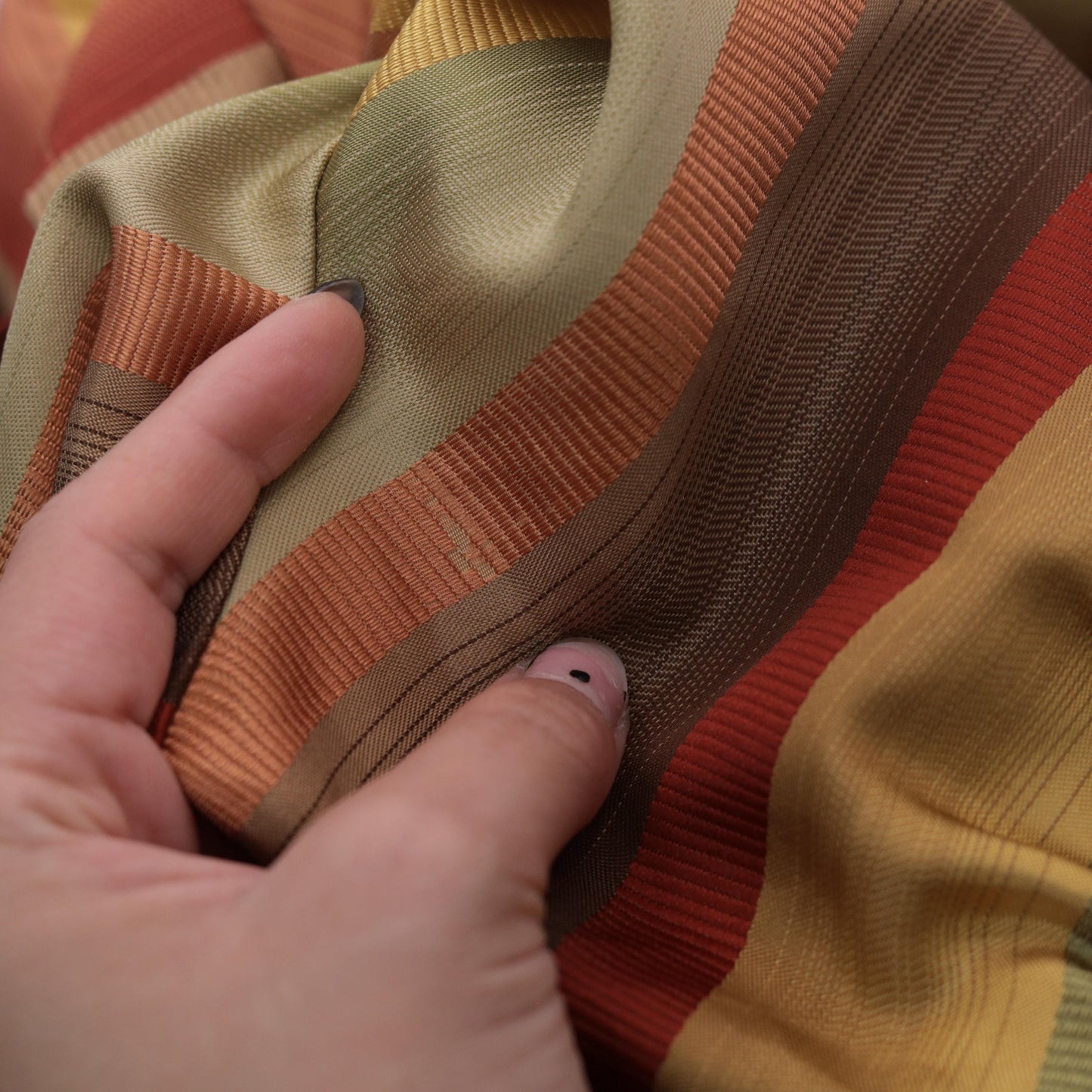 70s Rainbow Striped Mini Dress Brown Orange Yellow Puff Sleeve Peter Pan Collar Small