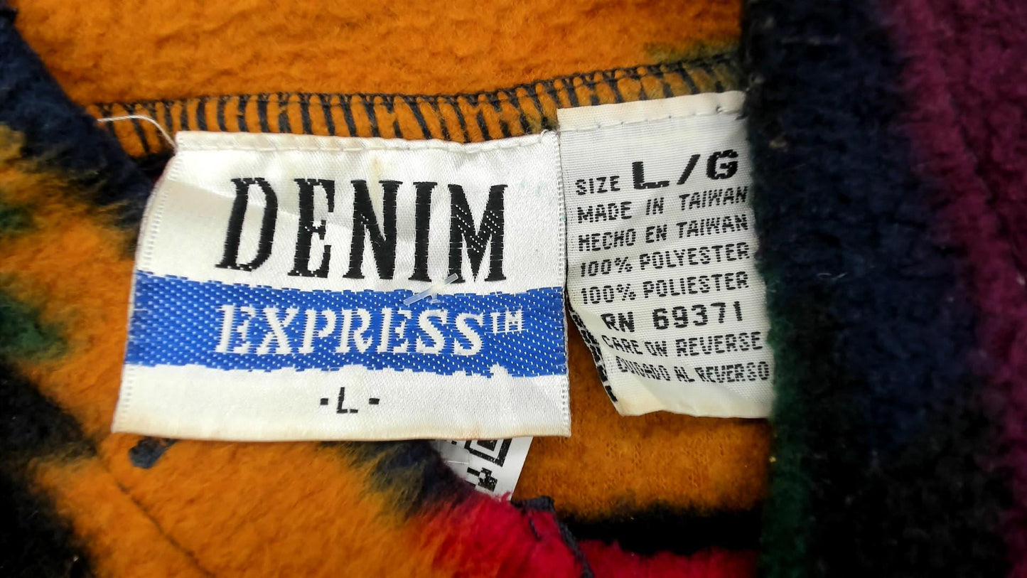 90s Denim Express Aztec Fleece Half-Zip Pullover Multicolor Tribal Large L