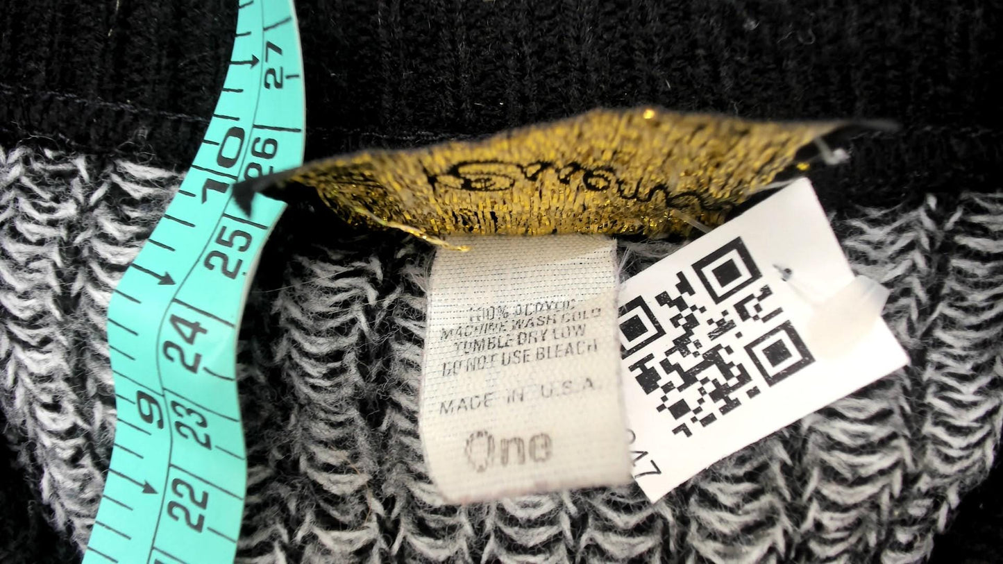 80s Studded Suede Patch Chunky Knit Sweater Grey Black Tunic One Size