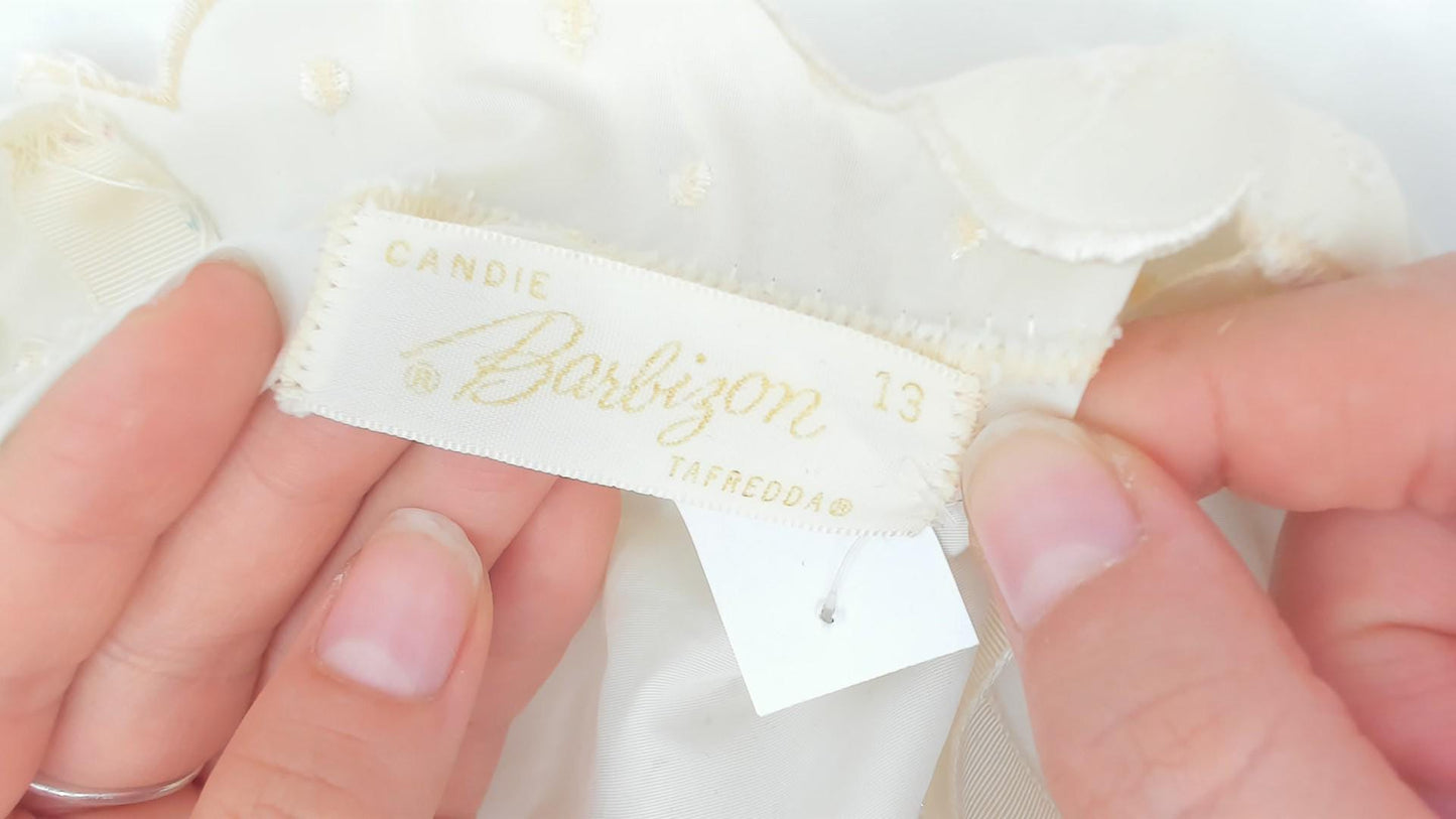 60s Barbizon White Slip Dress Dotted Swiss Scalloped Hem Small S