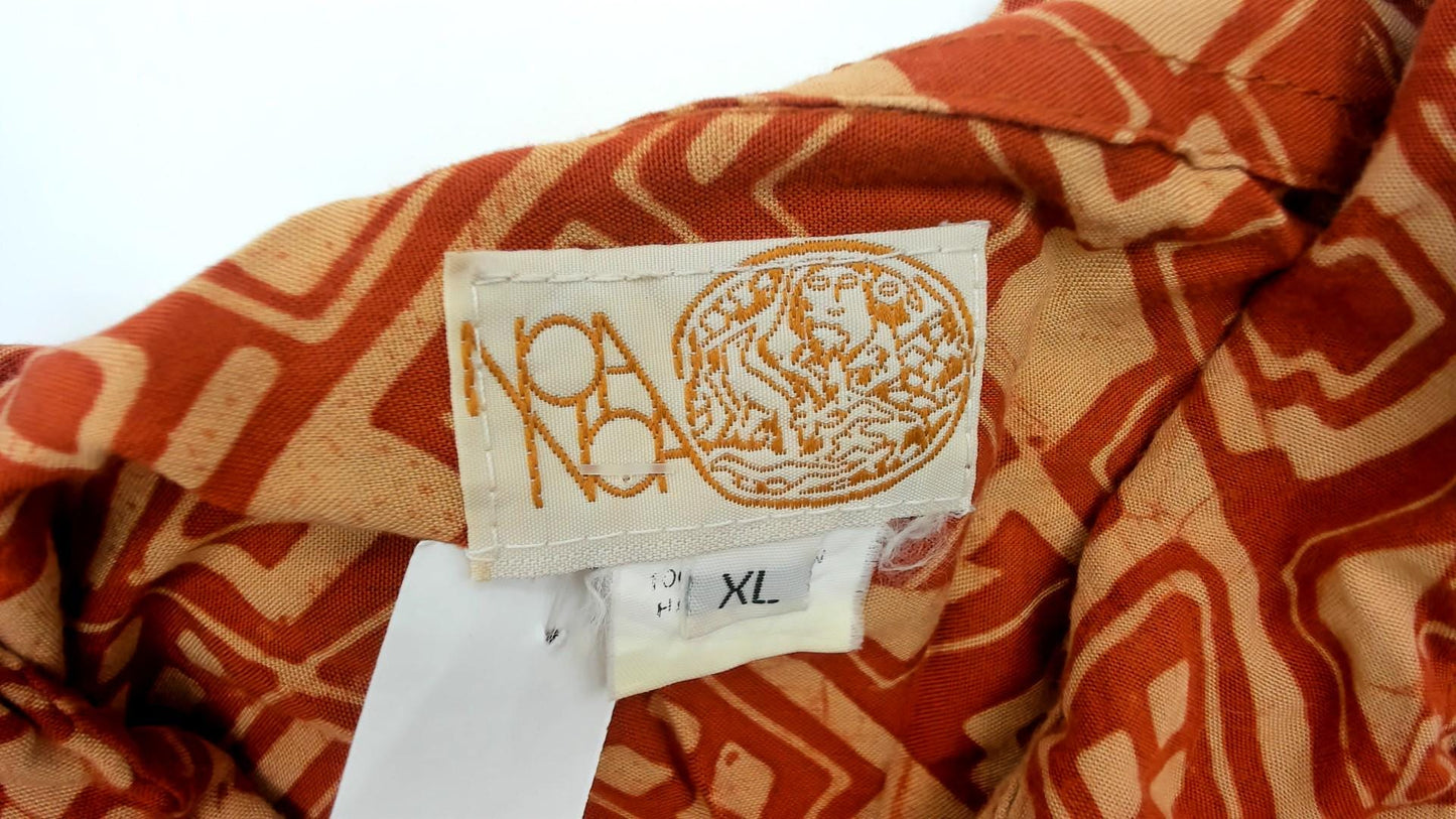 90s Noa Noa Hawaiian Shirt Dress Orange Rayon Tapa Print Midi XL