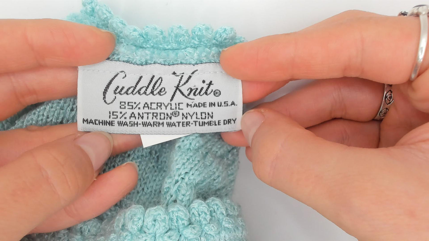80s Cuddle Knit Mint Green Pointelle Sweater Crew Neck Long Sleeve Medium M