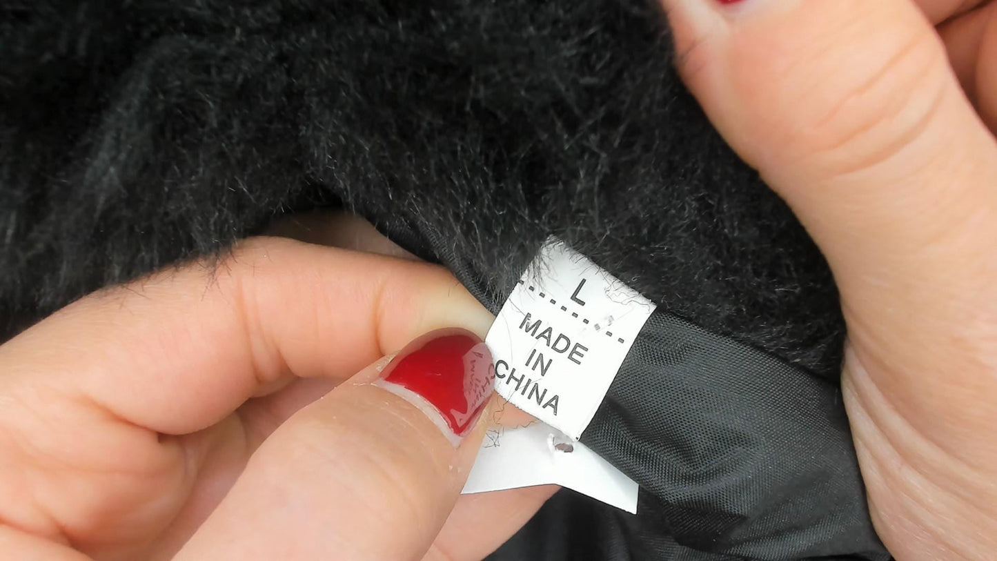 Y2K Black Faux Fur Cropped Jacket Oversized Collar Long Sleeve Medium
