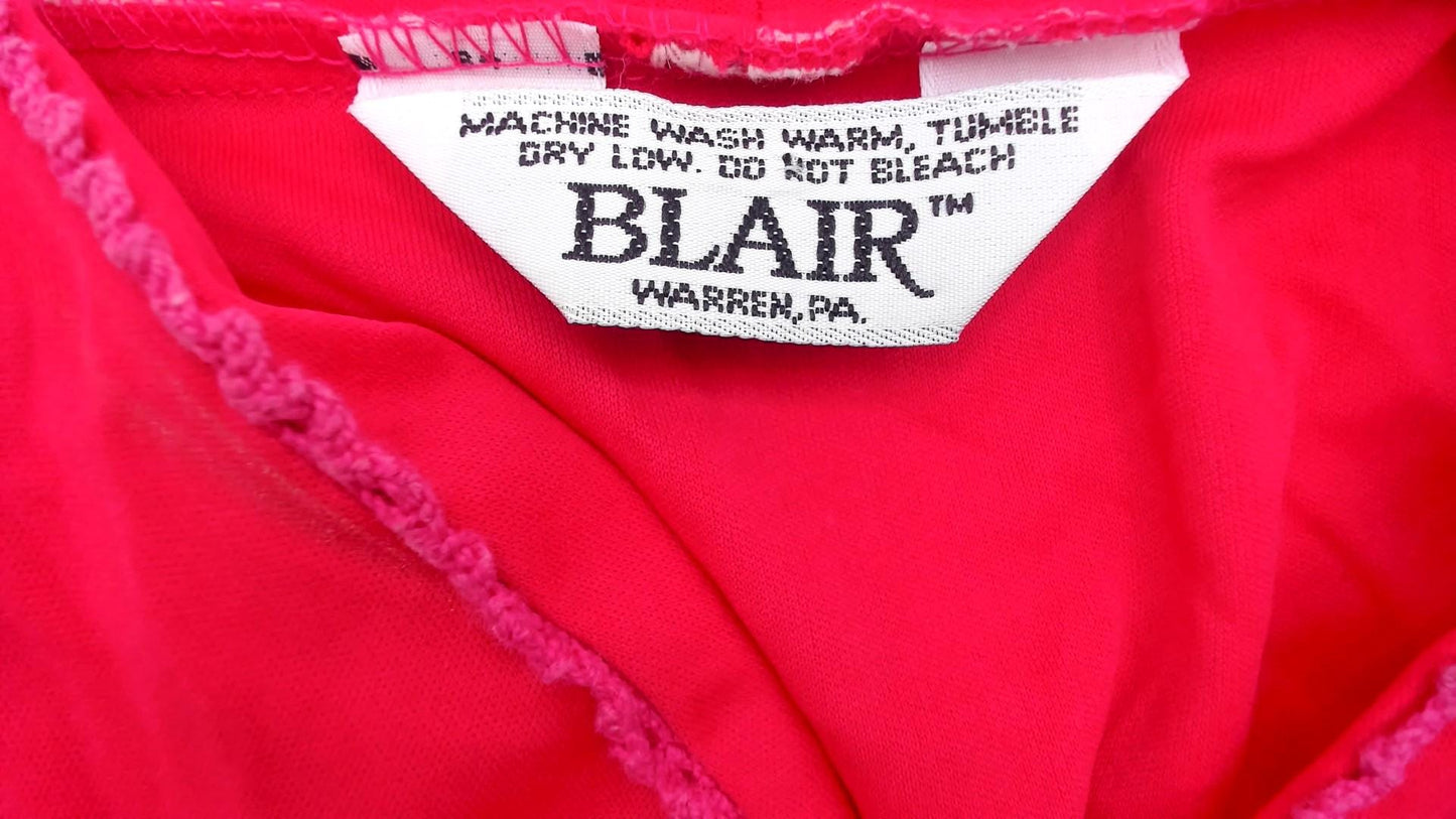 80s Tomato Red Midi Dress V-Neck Pleated Skirt Long Sleeve Medium