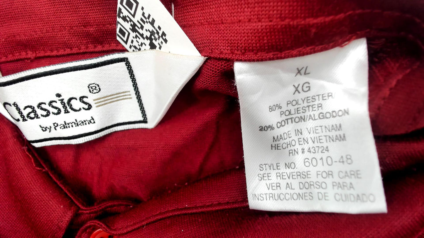 80s Burgundy Polo Shirt Classics by Palmland Button Front Cotton Extra Large XL