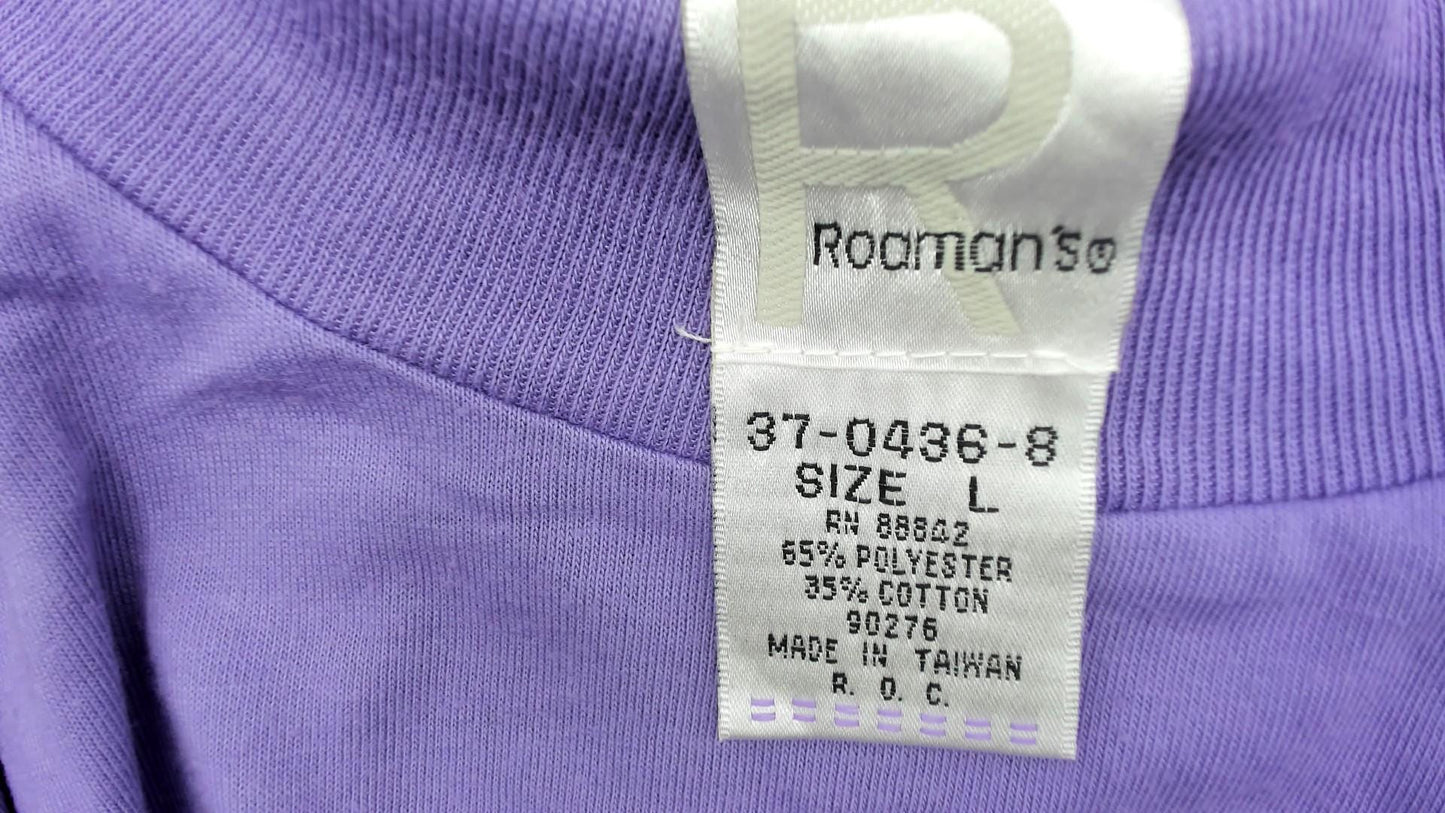 90s Roamans Lavender Mock Turtleneck Short Sleeve Cotton Top Large