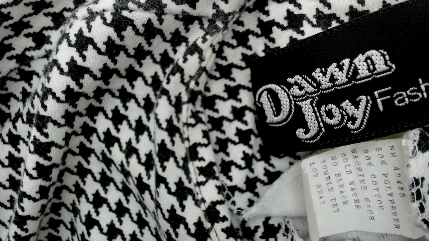 80s Houndstooth Mini Dress Black White Peplum Three Quarter Sleeve Small S
