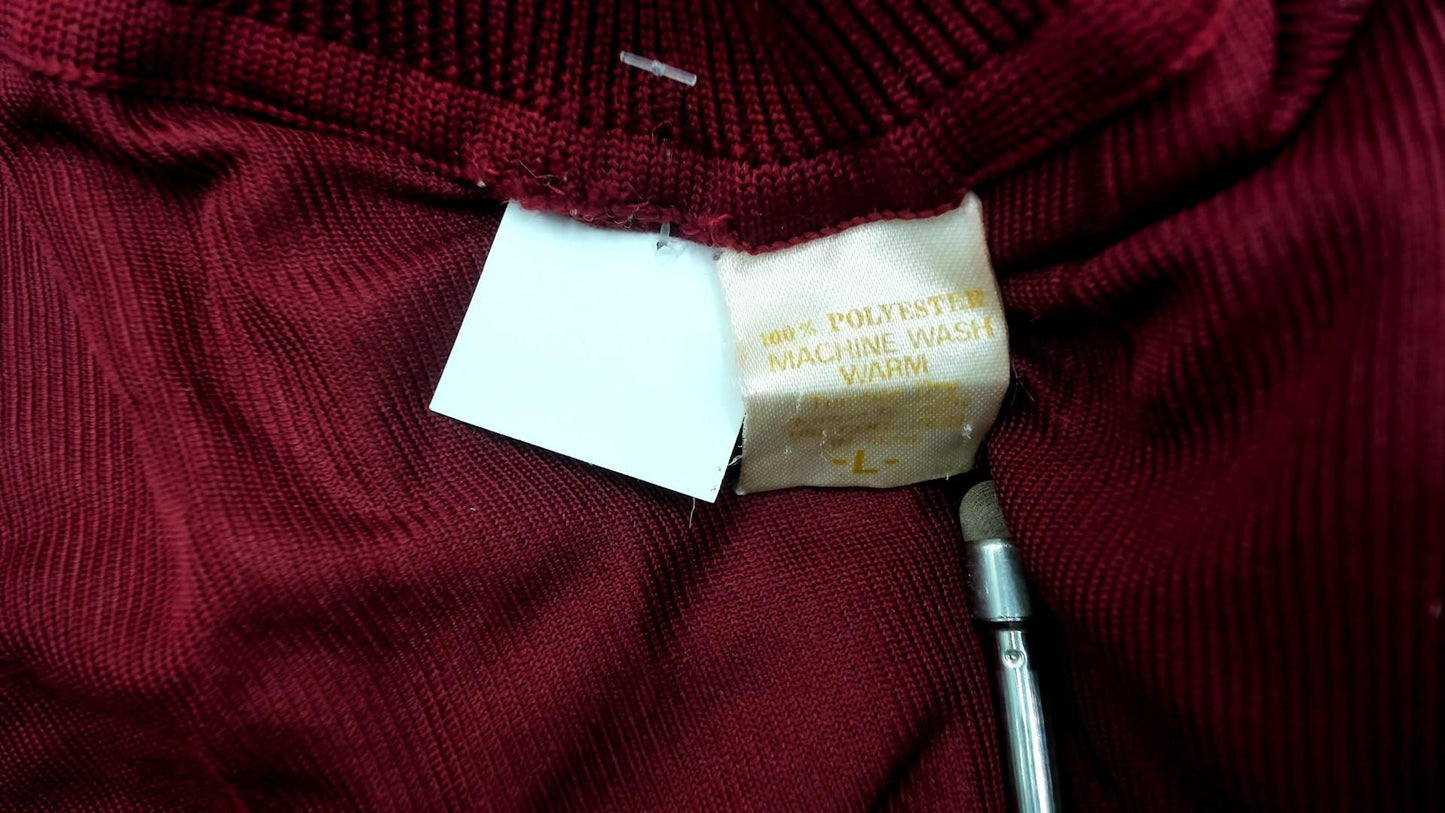 70s Burgundy Mock Neck Pullover Long Sleeve Knit Top Large L