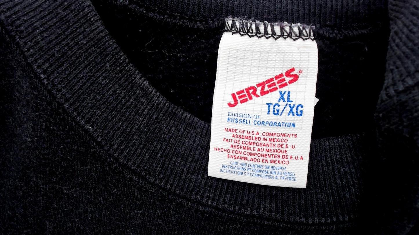 90s Jerzees Black Crewneck Sweatshirt Ribbed Cuffs Extra Large XL