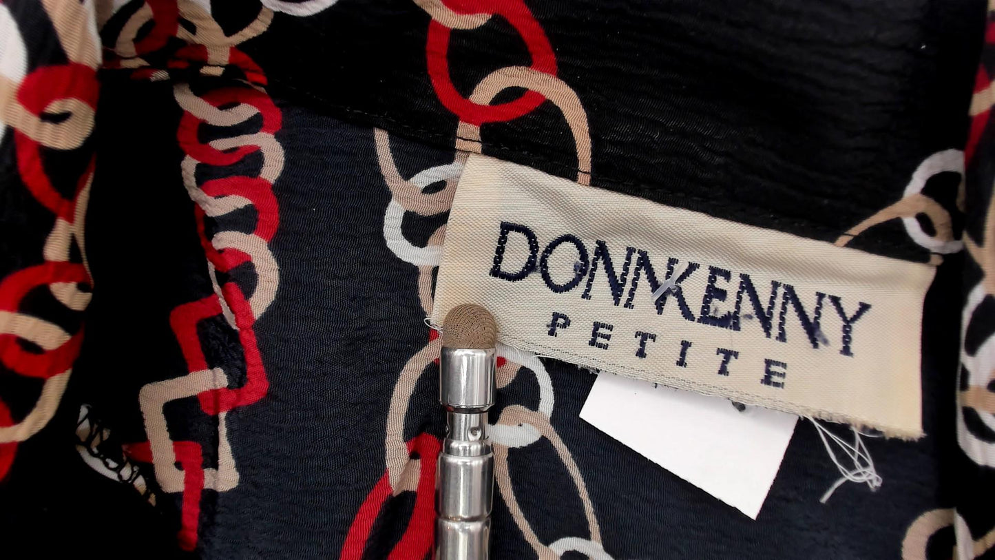 90s Donnkenny Chain Link Print Blouse Black White Red Short Sleeve Large L