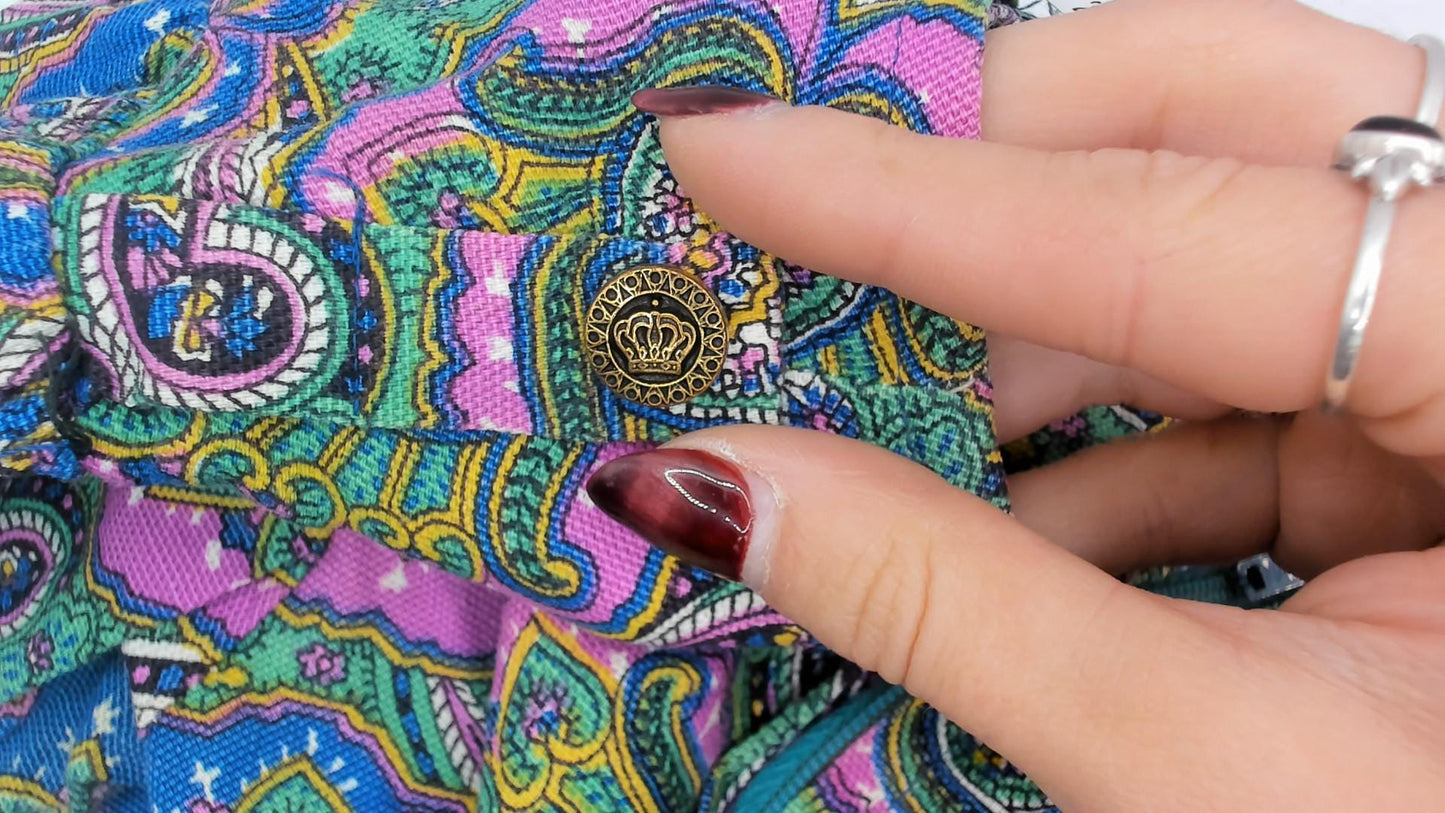 60s Psychedelic Paisley Mini Shift Dress Multicolor Cotton Small S