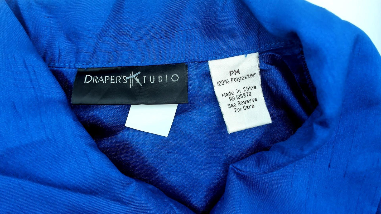 Y2K Royal Blue Button-Front Blouse Drapers Studio Collared Three-Quarter Sleeve Medium