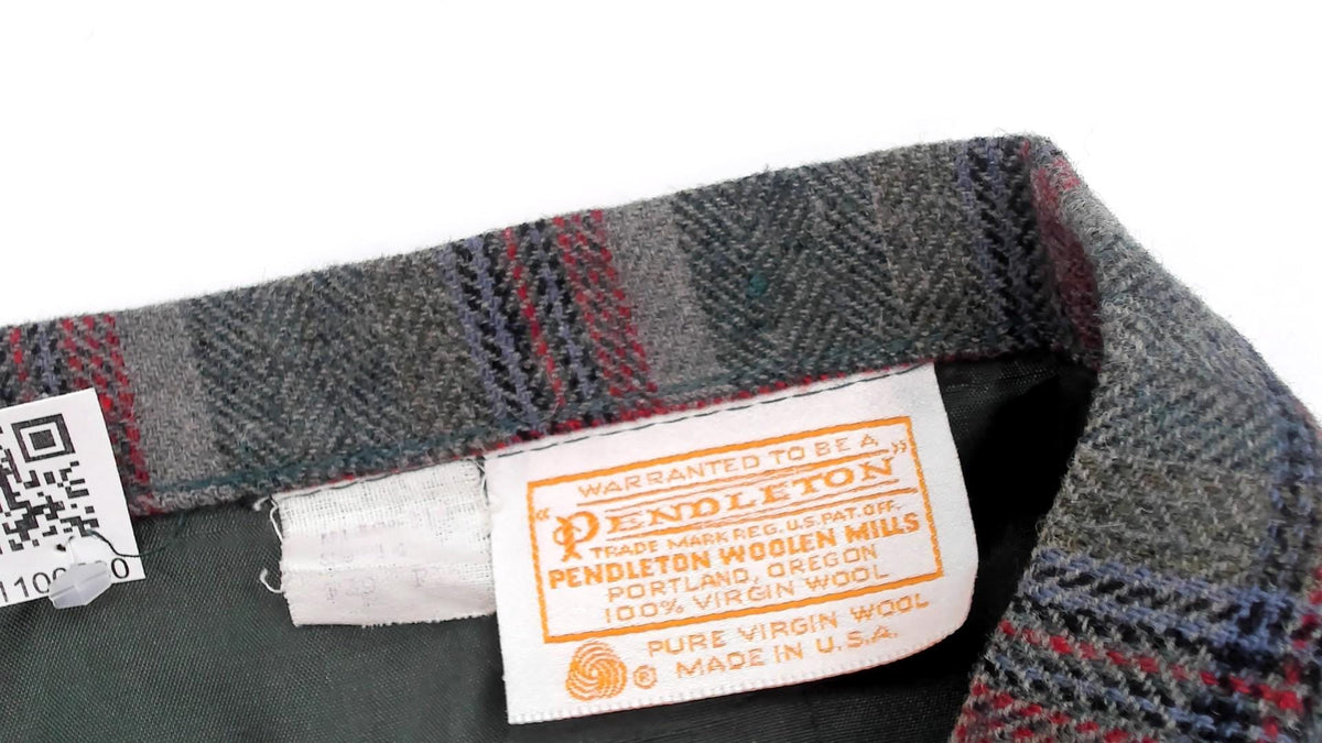 80s Pendleton Wool Plaid Skirt Green Grey Red Navy Herringbone Medium M