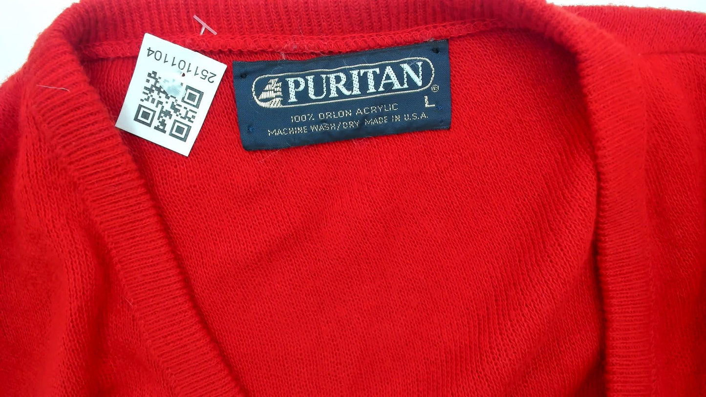 90s Puritan Red V-Neck Sweater Ribbed Knit Pullover Large L