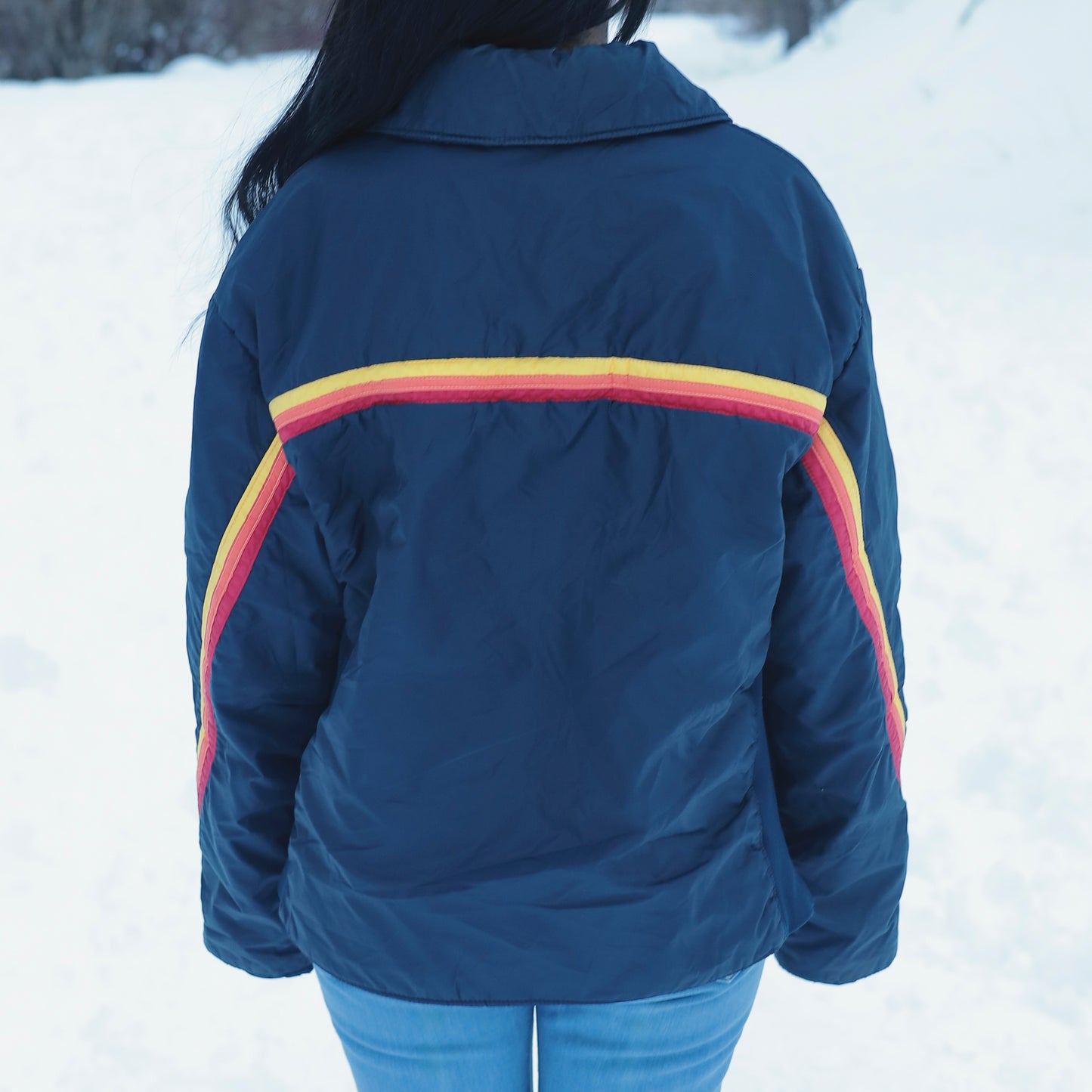 80s Dark Blue Retro Ski Jacket