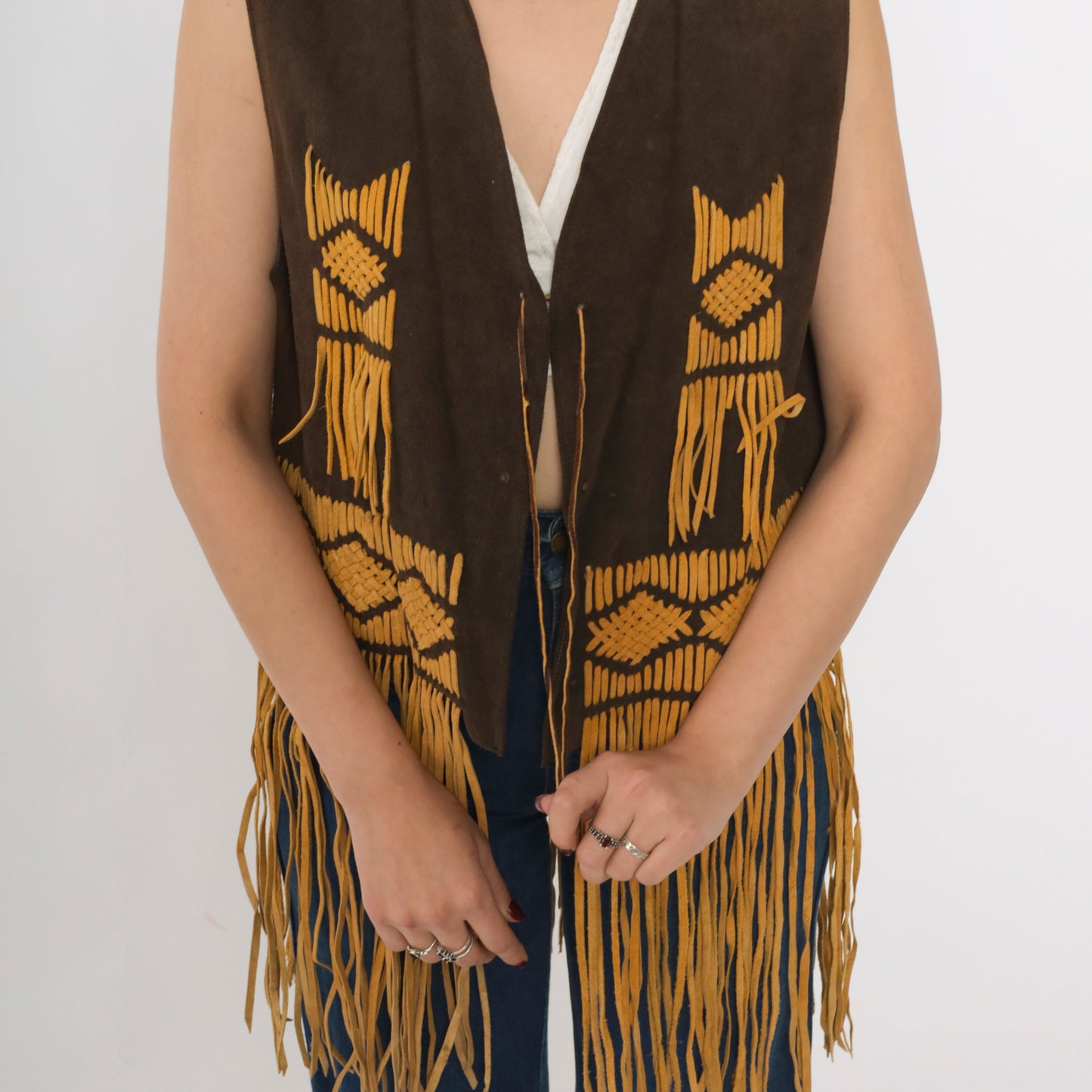70s Western Suede Fringe Vest M