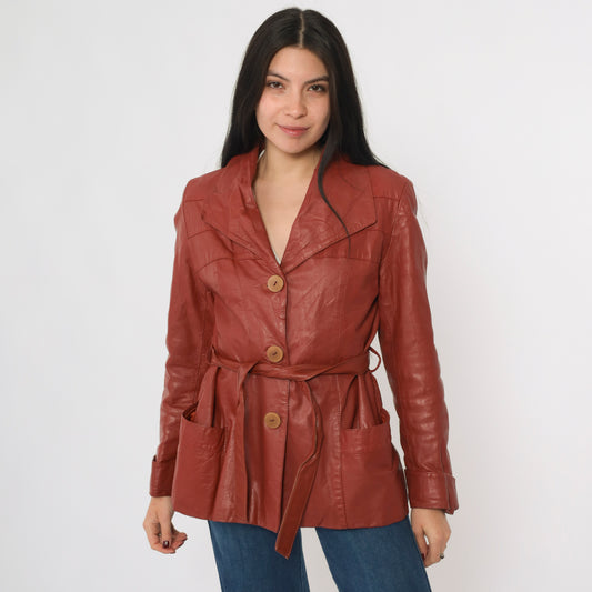 Vintage 70s Brick Red Leather Jacket S