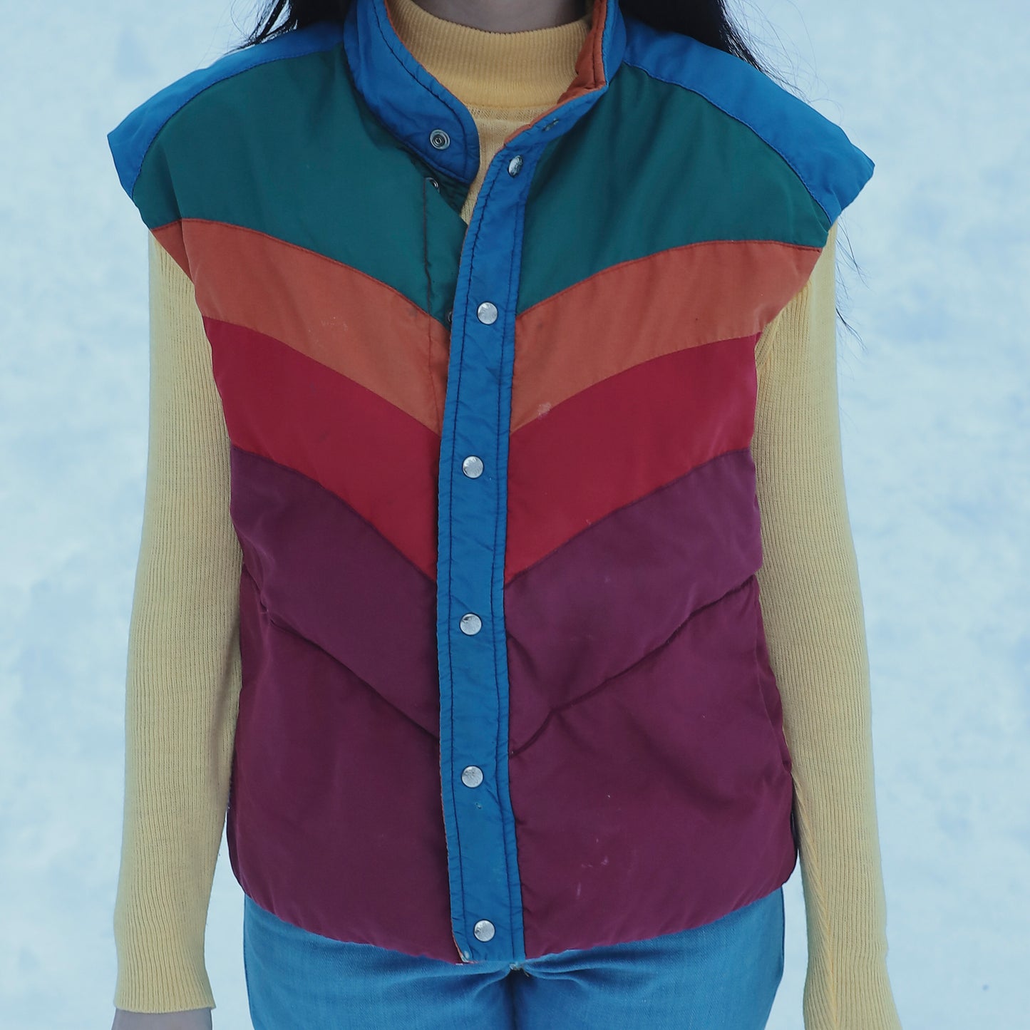 70s Multicolor Ski Vest Down Fill