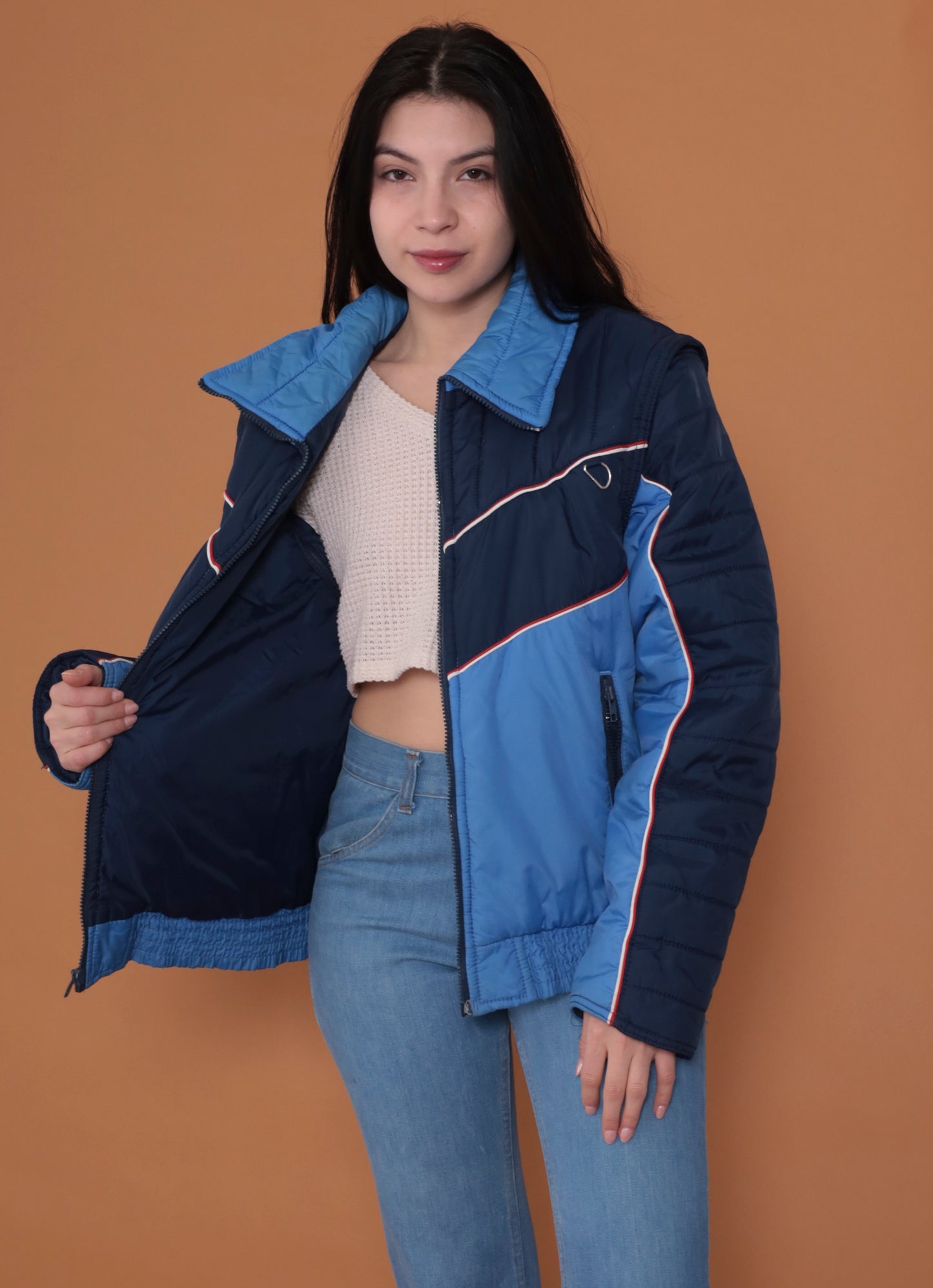 80s Royal and Navy Blue Ski Jacket with Red Detailing