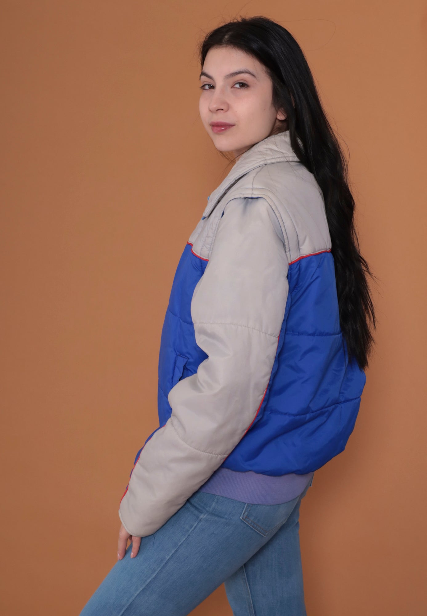 80s Grey and Blue Zip Up Ski Jacket