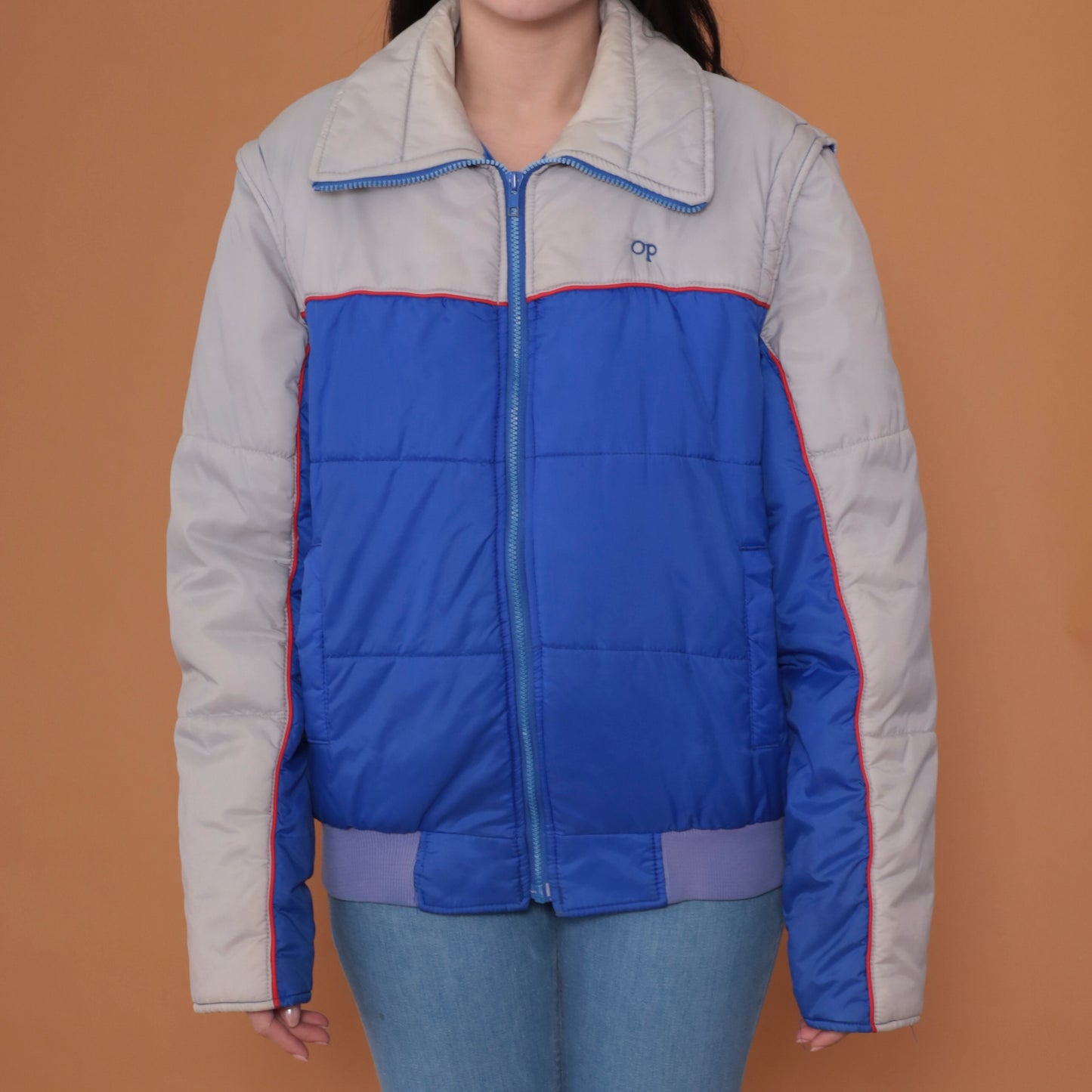 80s Grey and Blue Zip Up Ski Jacket