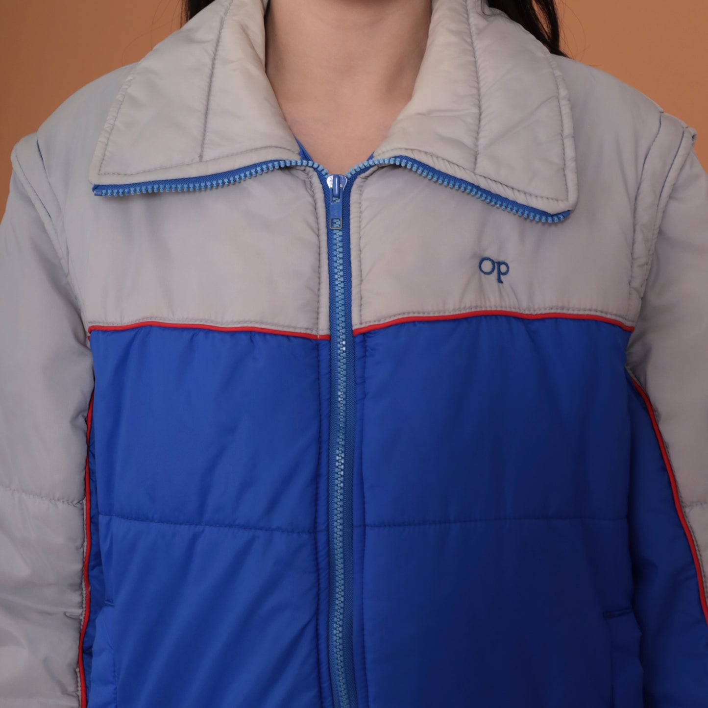 80s Grey and Blue Zip Up Ski Jacket