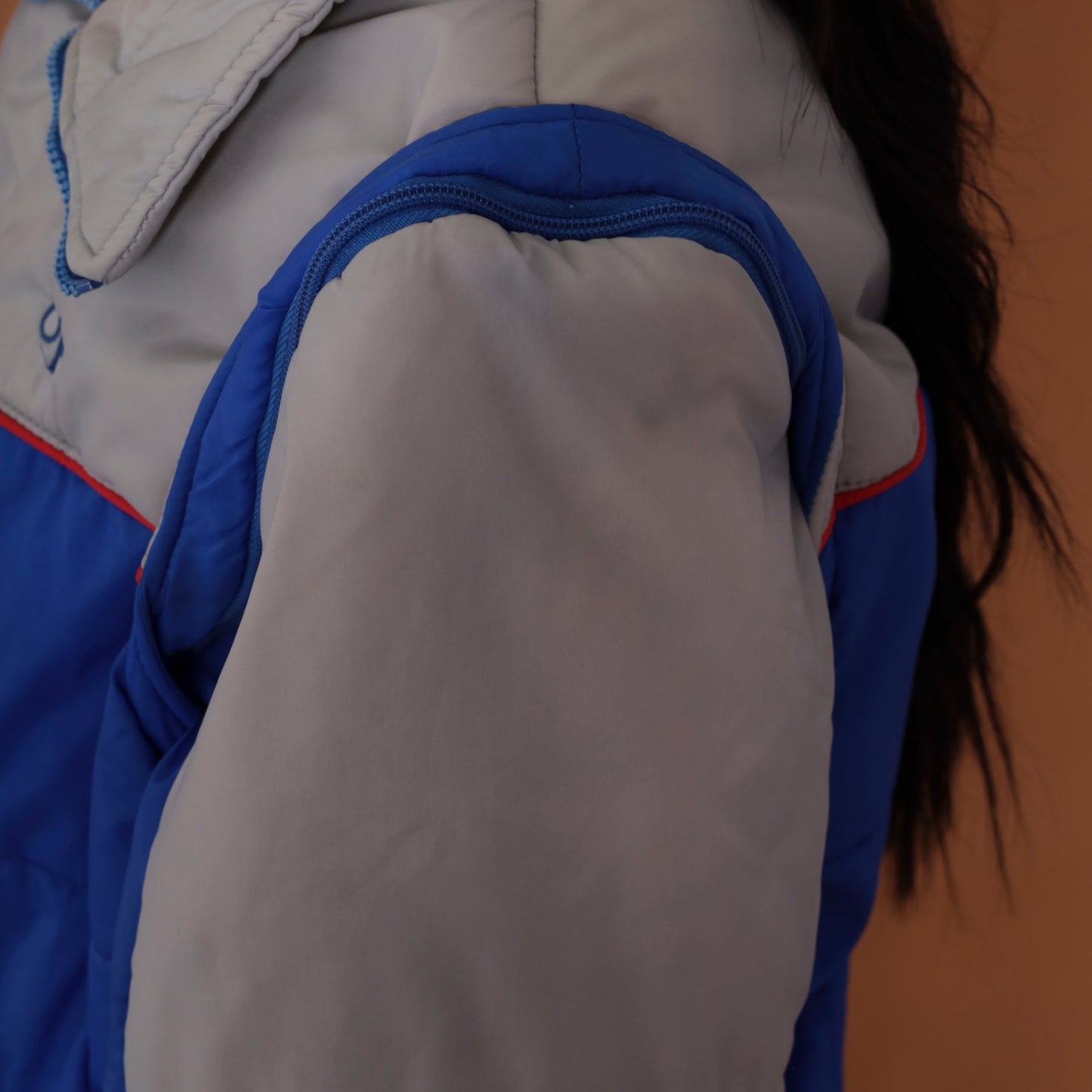 80s Grey and Blue Zip Up Ski Jacket