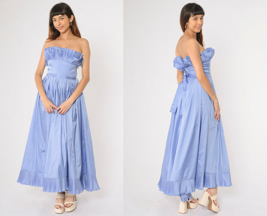 Vintage 80s Strapless Periwinkle Party Dress Small