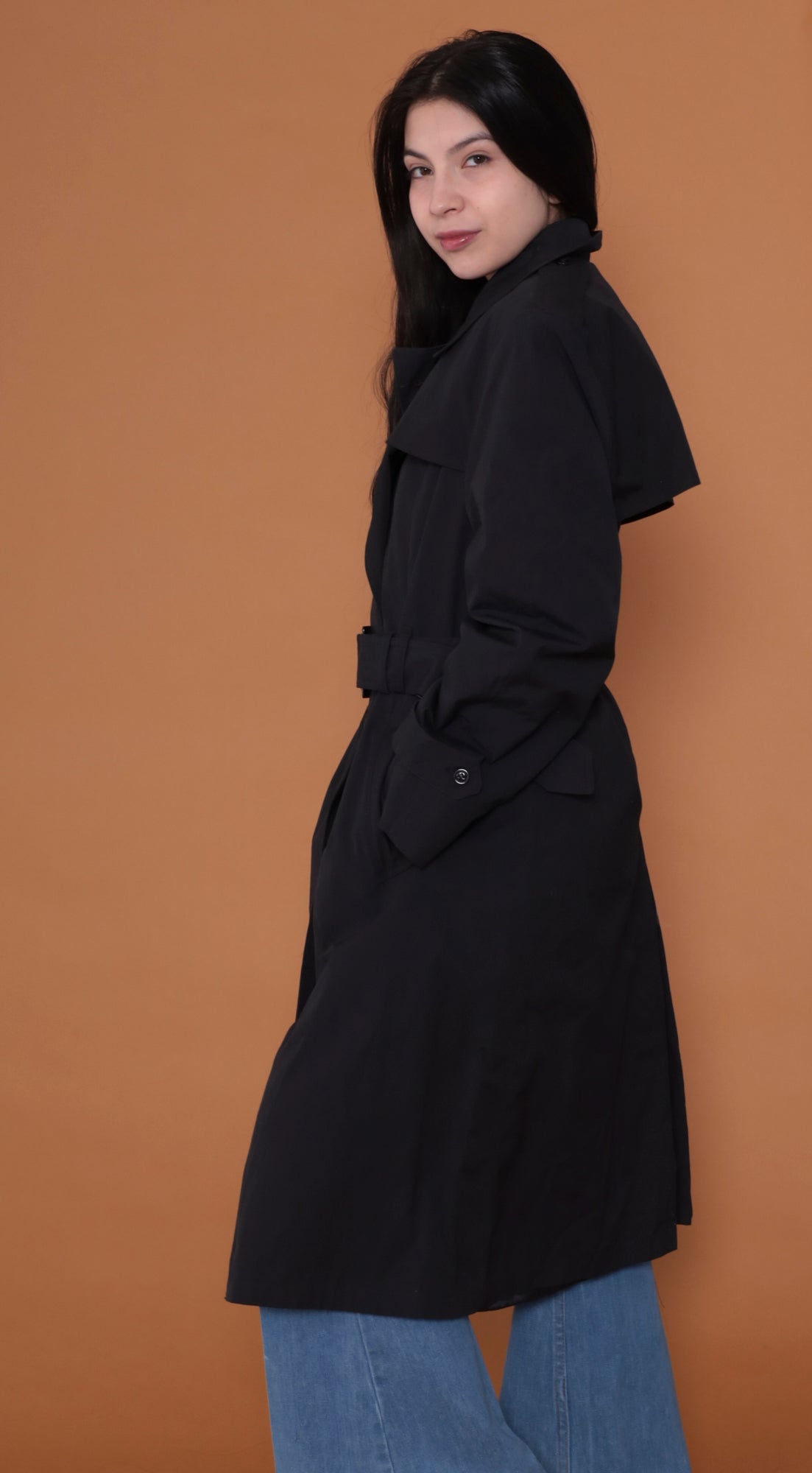 90s Black Trench Coat