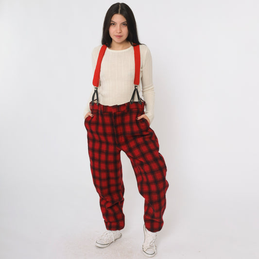 Vintage Woolrich Plaid Hunting Suspender Pants Men's 36