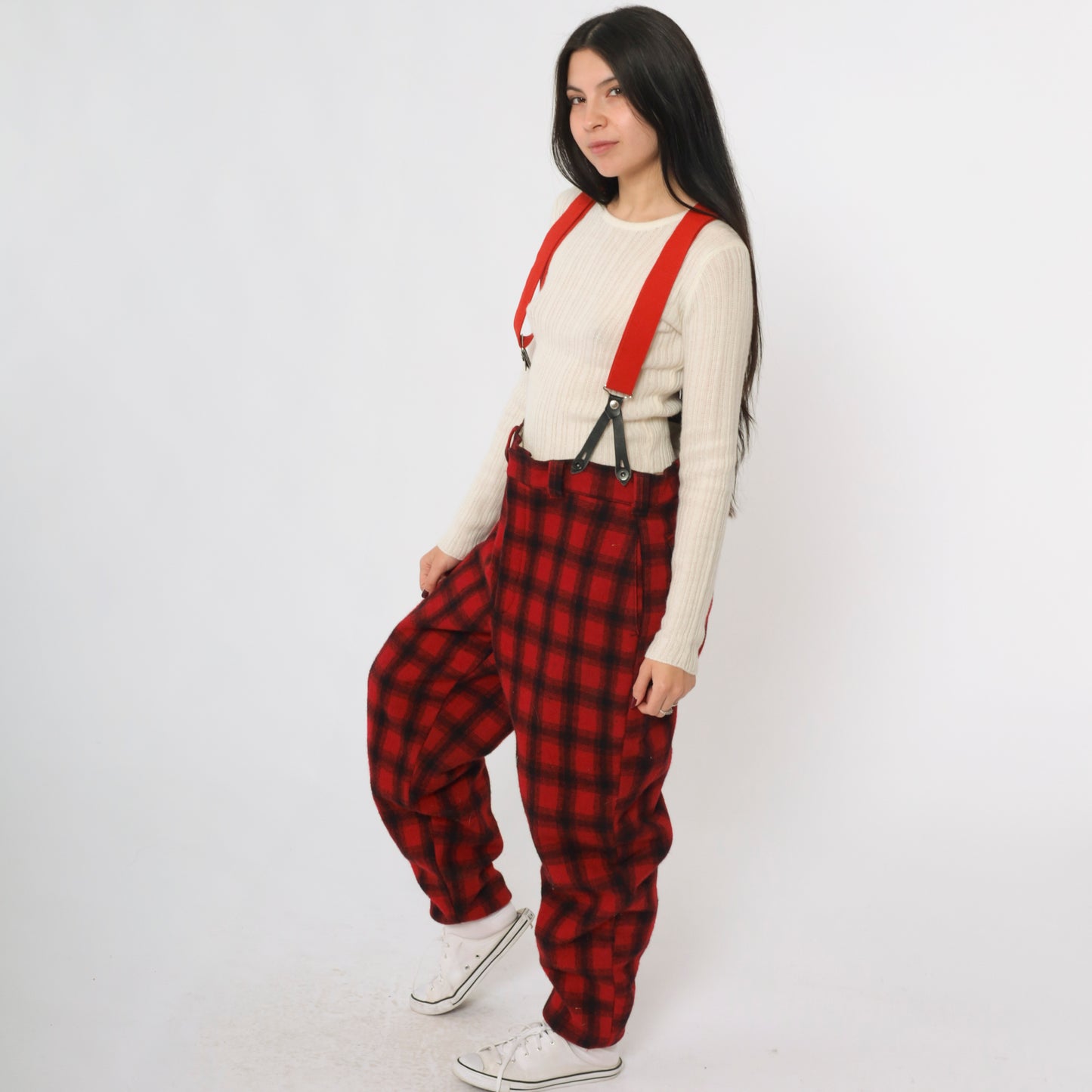 Vintage Woolrich Plaid Hunting Suspender Pants Men's 36