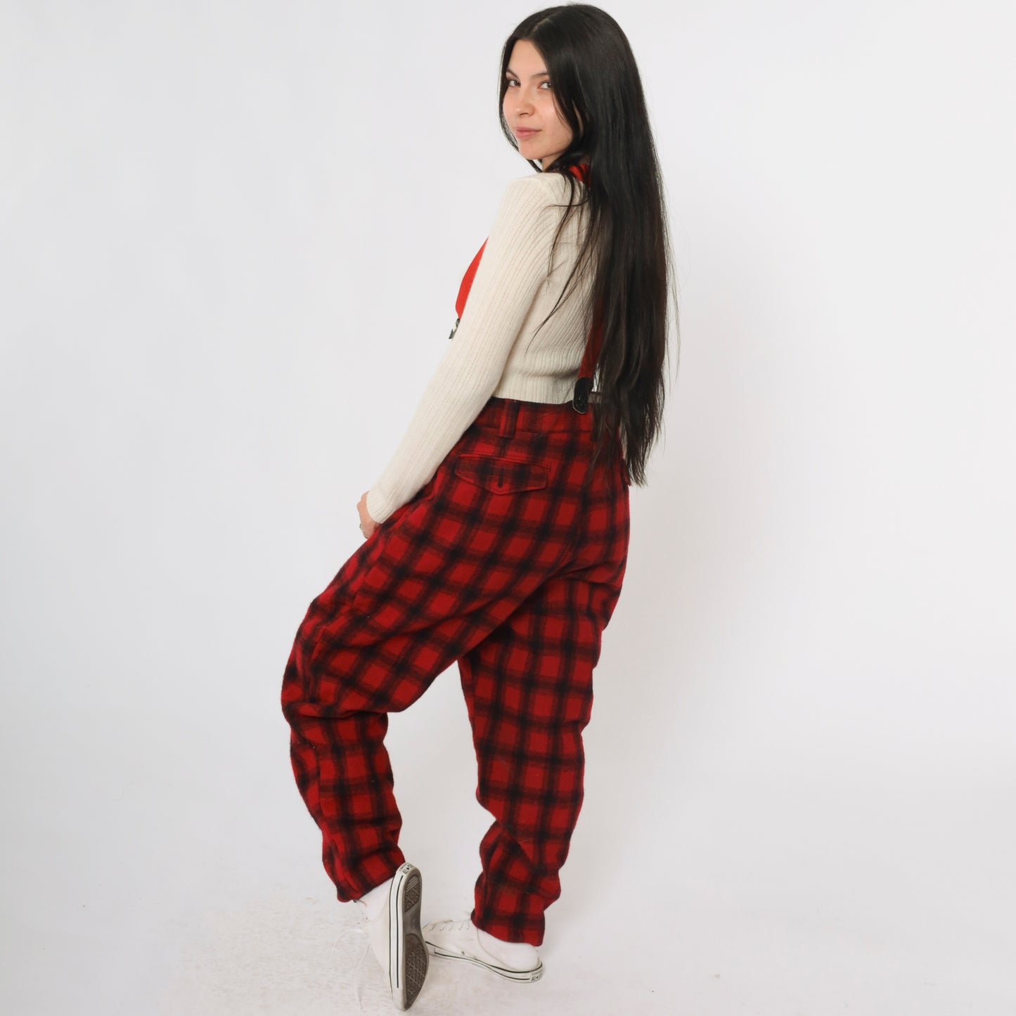 Vintage Woolrich Plaid Hunting Suspender Pants Men's 36