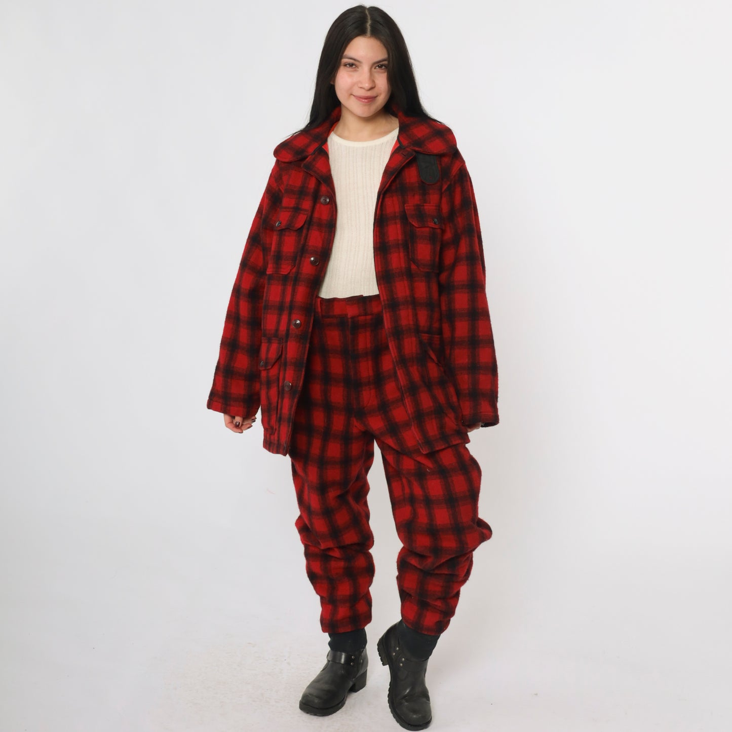 Vintage Woolrich Plaid Hunting Suspender Pants Men's 36